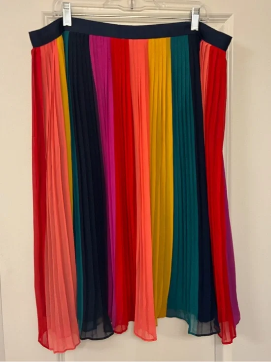 J.CREW Sunburst Pleated Midi in Rainbow Colorblock Stripe A-line Skirt Size 18 - Picture 3 of 9